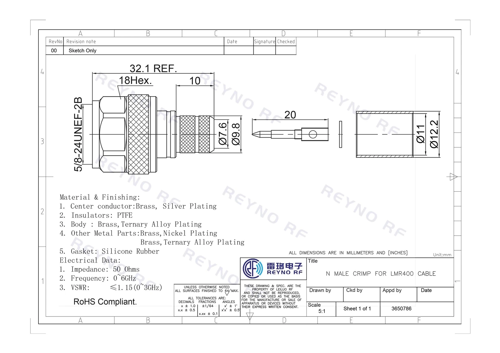 N MALE CRIMP FOR LMR400 CABLE-- N MALE CRIMP FOR LMR400 CABLE--