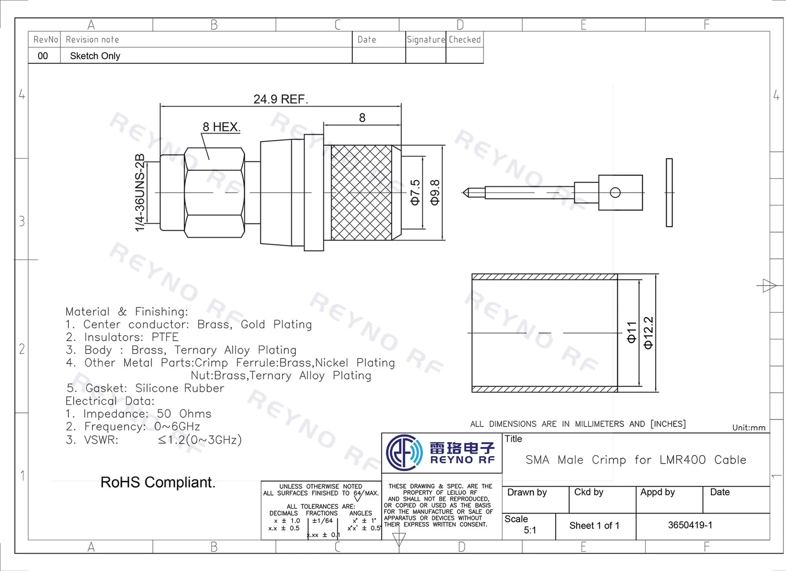 SMA Male Crimp for LMR400 Cable SMA Male Crimp for LMR400 Cable