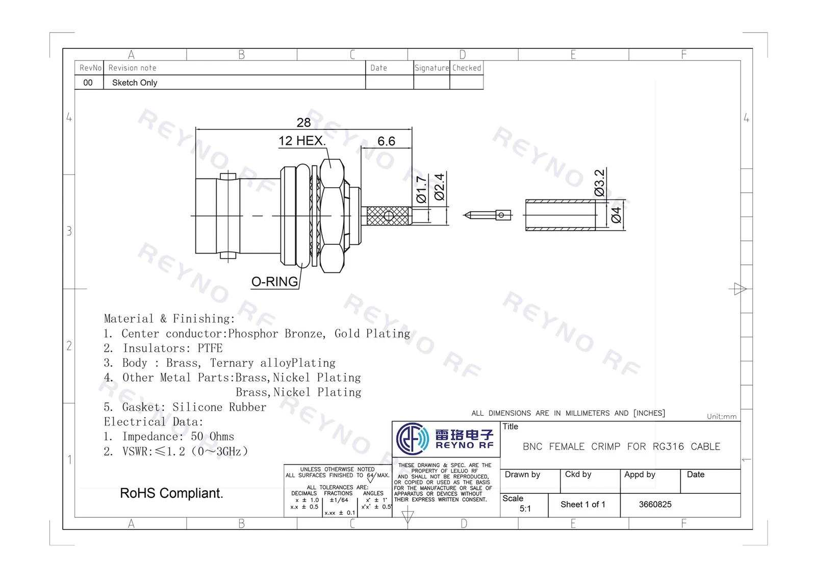 BNC FEMALE CRIMP FOR RG316 CABLE- BNC FEMALE CRIMP FOR RG316 CABLE-