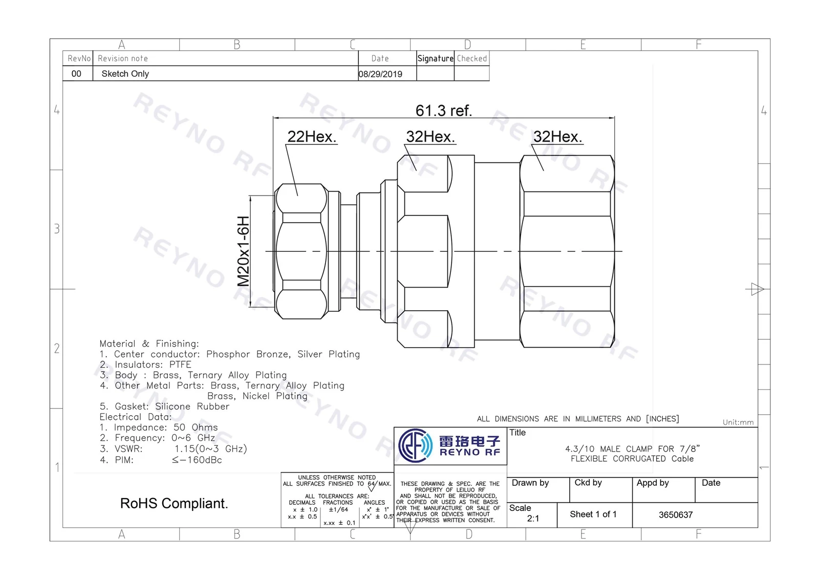 4.3-10 MALE CLAMP FOR 7-8 Cable- 4.3-10 MALE CLAMP FOR 7-8 Cable-