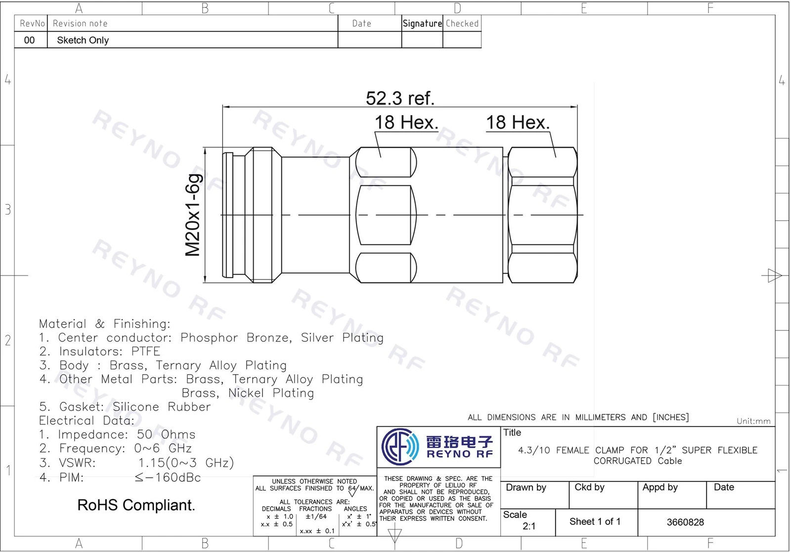4.3-10 FEMALE CLAMP FOR 1-2S CABLE 4.3-10 FEMALE CLAMP FOR 1-2S CABLE