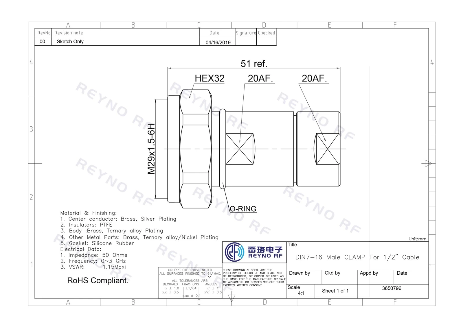 DIN7-16 Male CLAMP For 1-2 Cable- DIN7-16 Male CLAMP For 1-2 Cable-