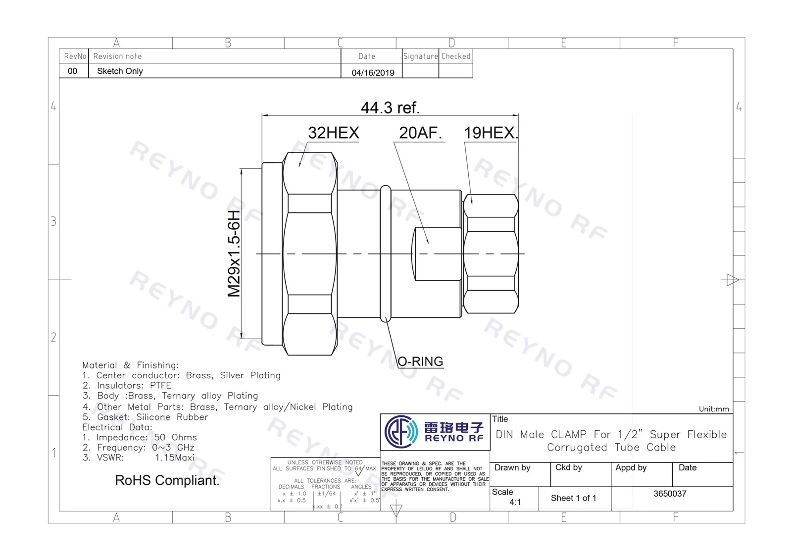 DIN7-16 Male CLAMP For 1-2S Cable- DIN7-16 Male CLAMP For 1-2S Cable-
